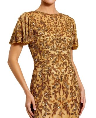 Women's Embellished High Neck Flutter Sleeve Gown