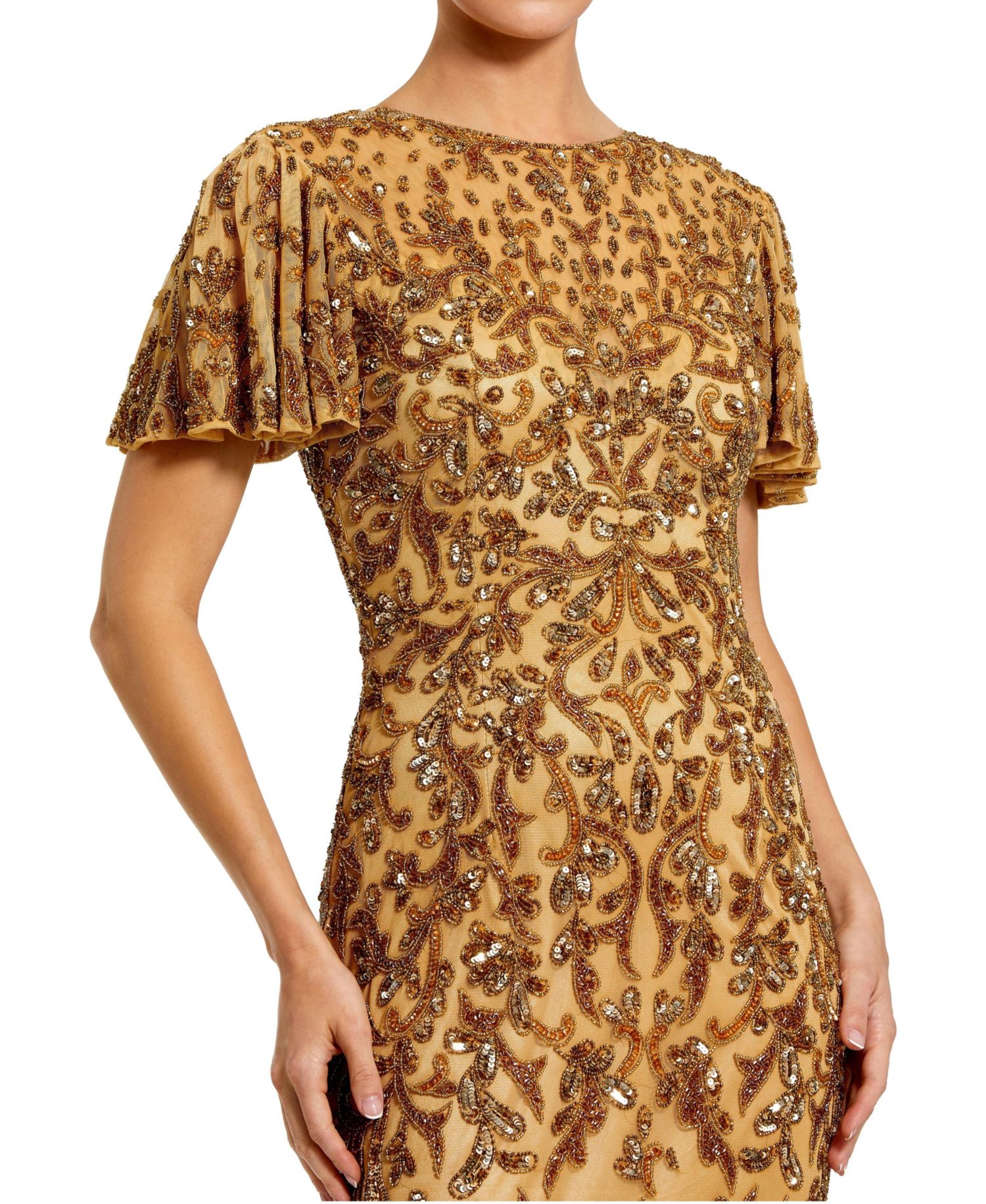 Women's Embellished High Neck Flutter Sleeve Gown
