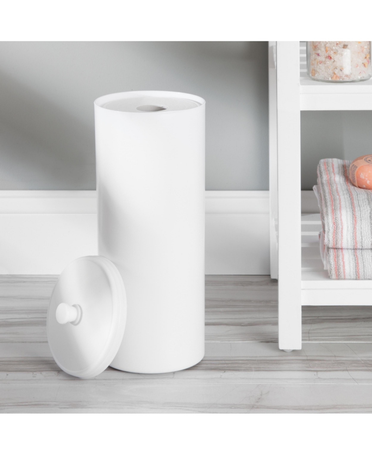 mDesign Freestanding Toilet Paper Canister, Set of 2, White, Made in Usa