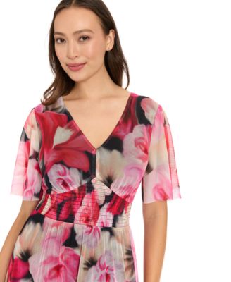 Women's V-Neck Smocked Flutter-Sleeve Maxi Dress