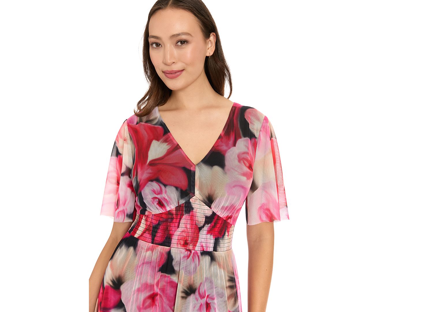 Women's V-Neck Smocked Flutter-Sleeve Maxi Dress