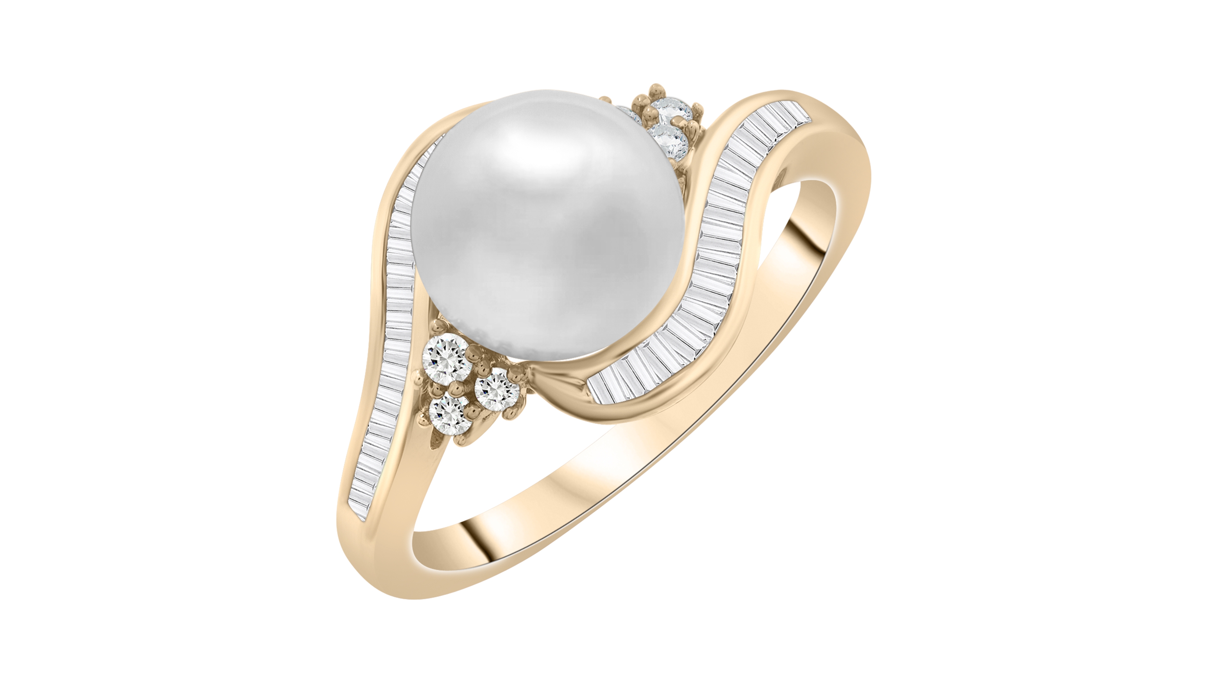 Macy's White Cultured Freshwater Pearl (8mm) and Diamond (1/4 ct. t.w.) Swirl Ring in 14k Yellow Gold