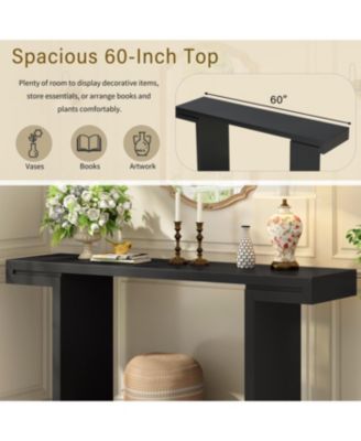 Large 60-Inch Console Table with Geometric Design and Painted Finish