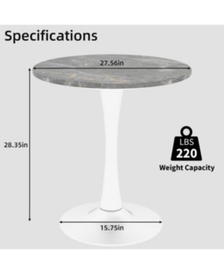 27.6" White Mid-Century Modern Dining Table with Round Marble Top