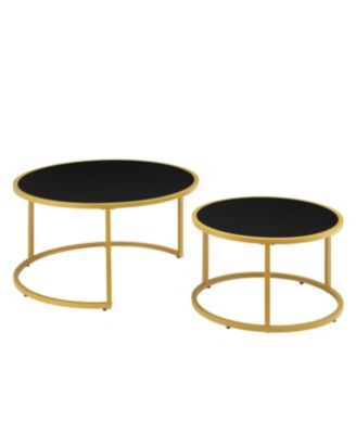 Modern Faux Leather Nesting Coffee Table Set with Golden Base