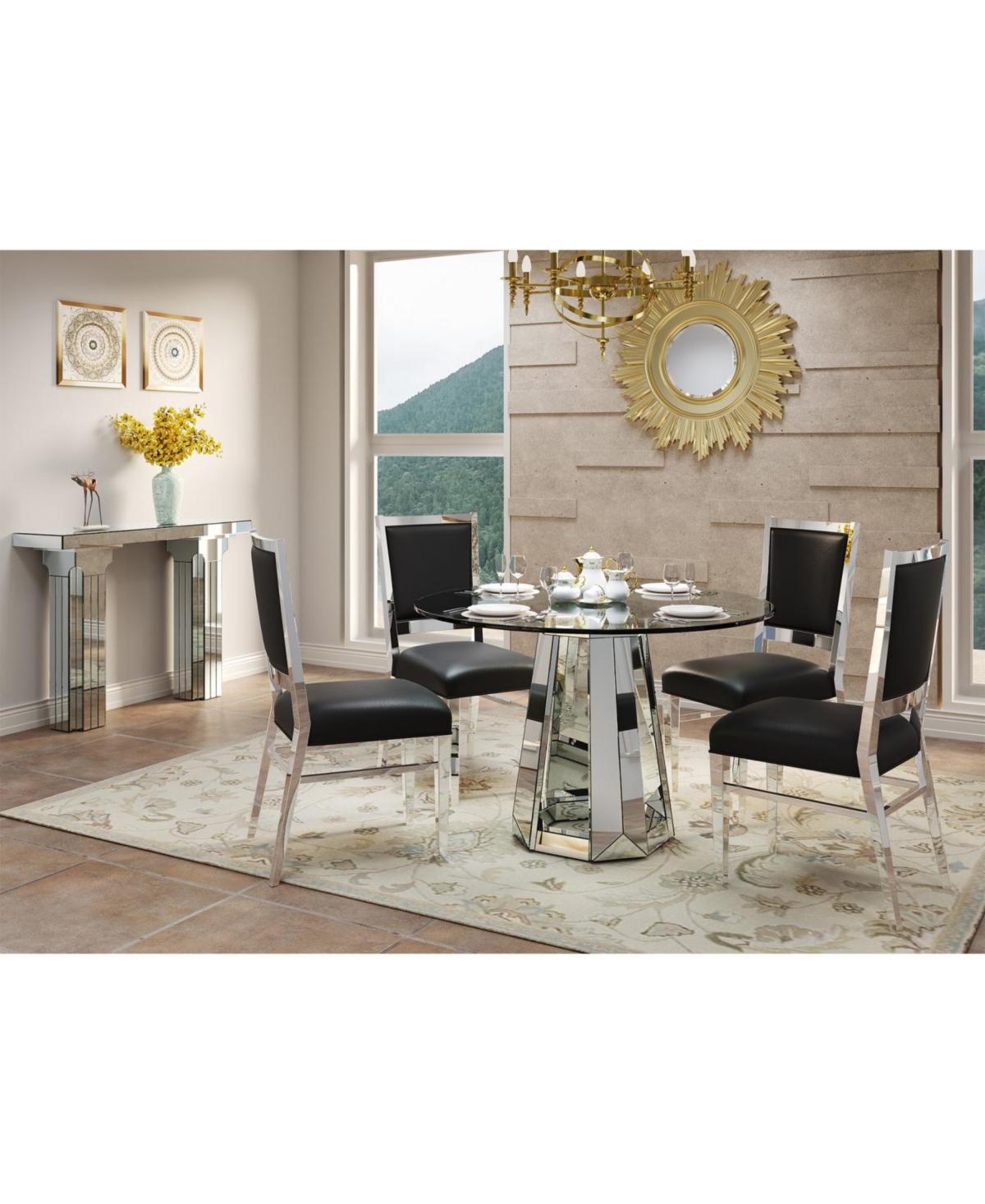Streamdale Furniture Modern minimalist round glass dining table with round base