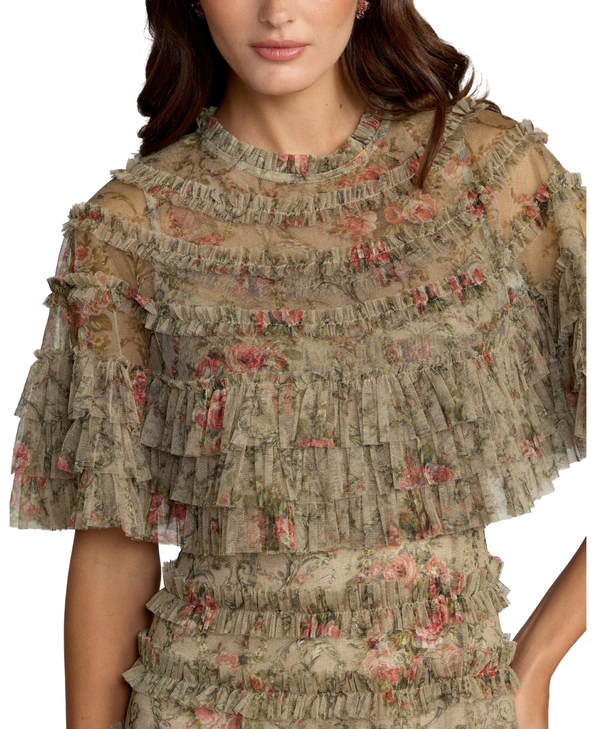 Mac Duggal Women's Floral Ruffle Cape Midi Dress