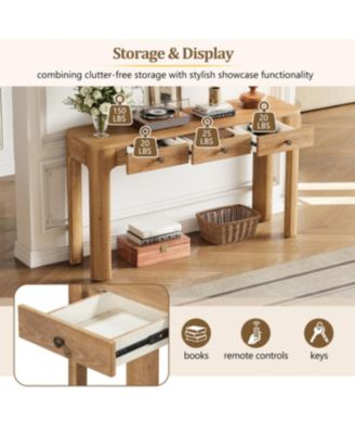 Streamdale Rustic Console Table with Curved Corners, 3 Drawers