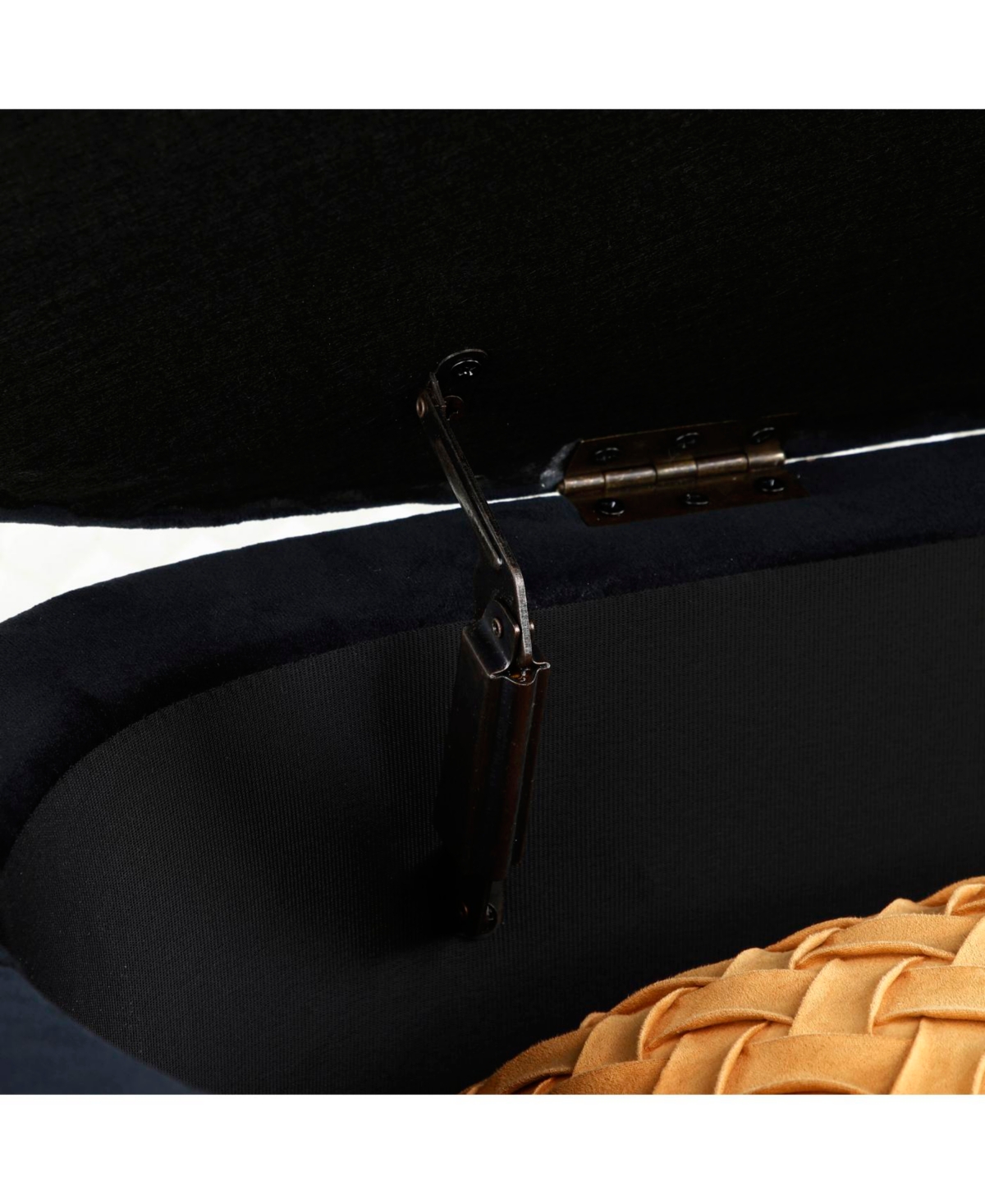 Streamdale Furniture Streamdale Velvet Oval Upholstered Storage Bench with Golden Metal Legs, Black