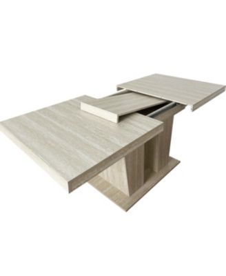 Rectangular extendable dining table (6-10 people, 160-200cm) with veined travertine.