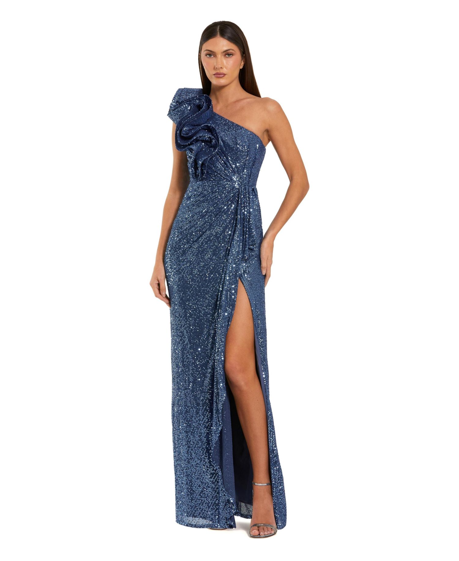 Women's One Shoulder Sequin Ruffle Detail Gown