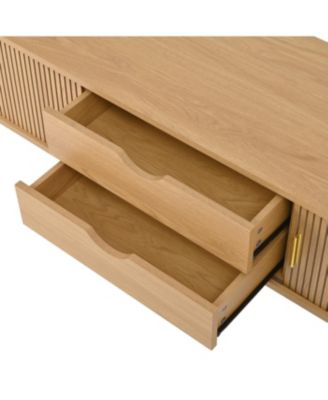 Wooden Oval Fluted TV Stand with Charging Station & Sliding Door (Up to 80