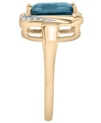 London Blue Topaz (2-3/8 ct. t.w.) and Diamond (1/20 ct. t.w.) Octagon Ring in 14k Gold Over Sterling Silver