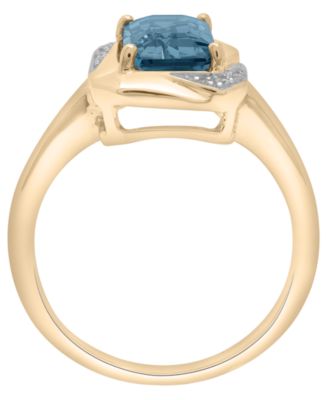 London Blue Topaz (2-3/8 ct. t.w.) and Diamond (1/20 ct. t.w.) Octagon Ring in 14k Gold Over Sterling Silver