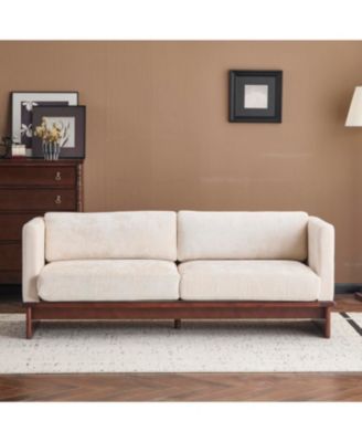 Beige 77" Modern Boucle 3-Seater Sofa with Solid Wood Base