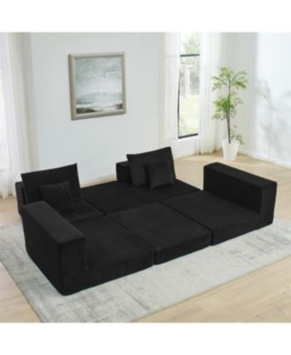 Modular Cloud Sectional Couch, Modern L-Shaped Sofa with Ottoman, Black