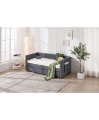 Streamdale Twin Upholstered Daybed with Trundle, USB, Side Pockets - Grey