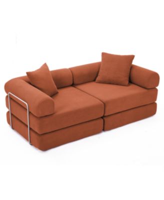 Modular Sofa Bed for Apartments, Convertible, Removable Armrests, Orange