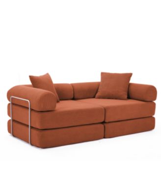 Modular Sofa Bed for Apartments, Convertible, Removable Armrests, Orange