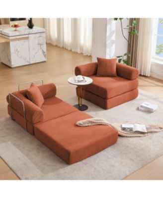 Modular Sofa Bed for Apartments, Convertible, Removable Armrests, Orange