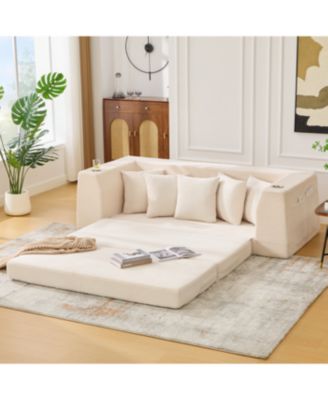 Streamdale Corduroy Convertible Sofa Bed with 5 Pillows, No Assembly, Side Pocket