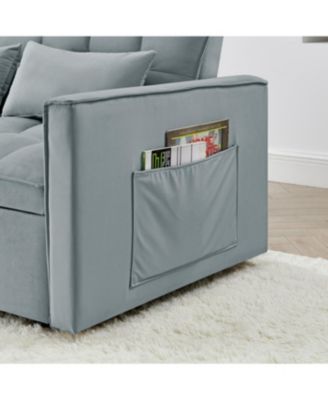 Streamdale 54.33" Foldable Sofa Bed - Modern Velvet Pull-Out Couch (Light Gray)