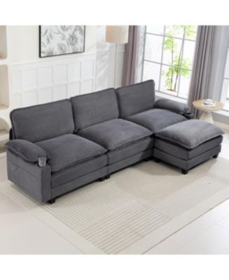 3+1 L-Shaped Corduroy Sofa with Ottoman, Cloud Couch for Living Room.