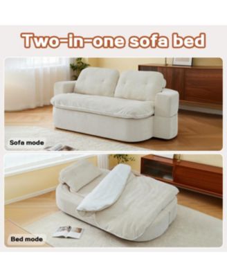 Modern Floor Sofa with 2 Pillows, Convertible Corduroy Sleeper Sofa Bed