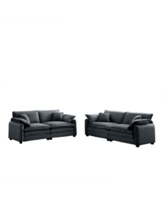 Modern Grey Corduroy Two-Piece 2-Seater Sofa Set
