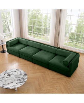Modular Green 4-Seat Sectional Sofa with Storage and Cylindrical Backrest