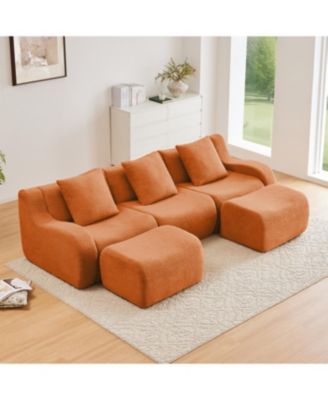 Streamdale U-shaped Soft Teddy Fabric Boneless Sofa, No Assembly Required, Orange
