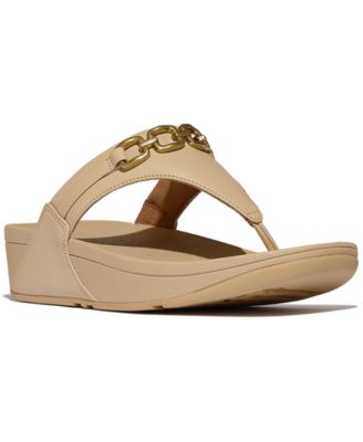 Women's Lulu Square-Chain Leather Toe-Post Wedge Sandals