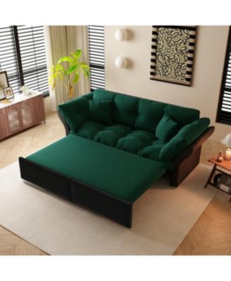 74.8" Queen Pull Out Sofa Bed, 3-in-1 Convertible Sleeper Tufted Sofa with 2 Pillows, Green