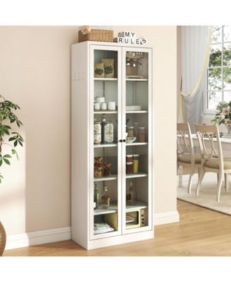 Kitchen Pantry Cabinet - 72" Tall Storage with 5 Adjustable Shelves, White