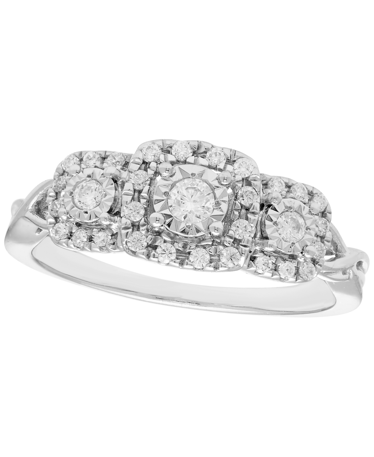 Macy's Diamond 3-Stone Halo Ring (1/4 ct. t.w.) in 10k White Gold