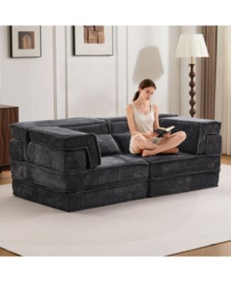 Compression Sofa, Convertible Floor Sofa Bed, Modern Oversized Loveseat, Dark Grey