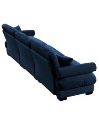 Oversized Modern Velvet Two-Seater Sofa with Ottoman & Pillows, Blue