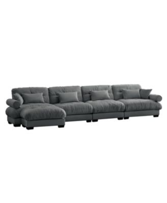 L-Shaped Cloud Sofa, Convertible 4-Seater Modular Couch, Grey