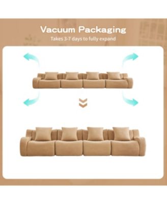 4-Seat Boneless Sofa, Teddy Fabric, No Assembly, Camel