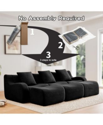 Three-Seat Boneless Sofa, Teddy Fabric, No Assembly, Black