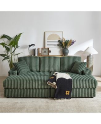 Streamdale 84Inch Corduroy 3-Seater Sofa with Pillows, Ottomans, Storage & Cup Holders