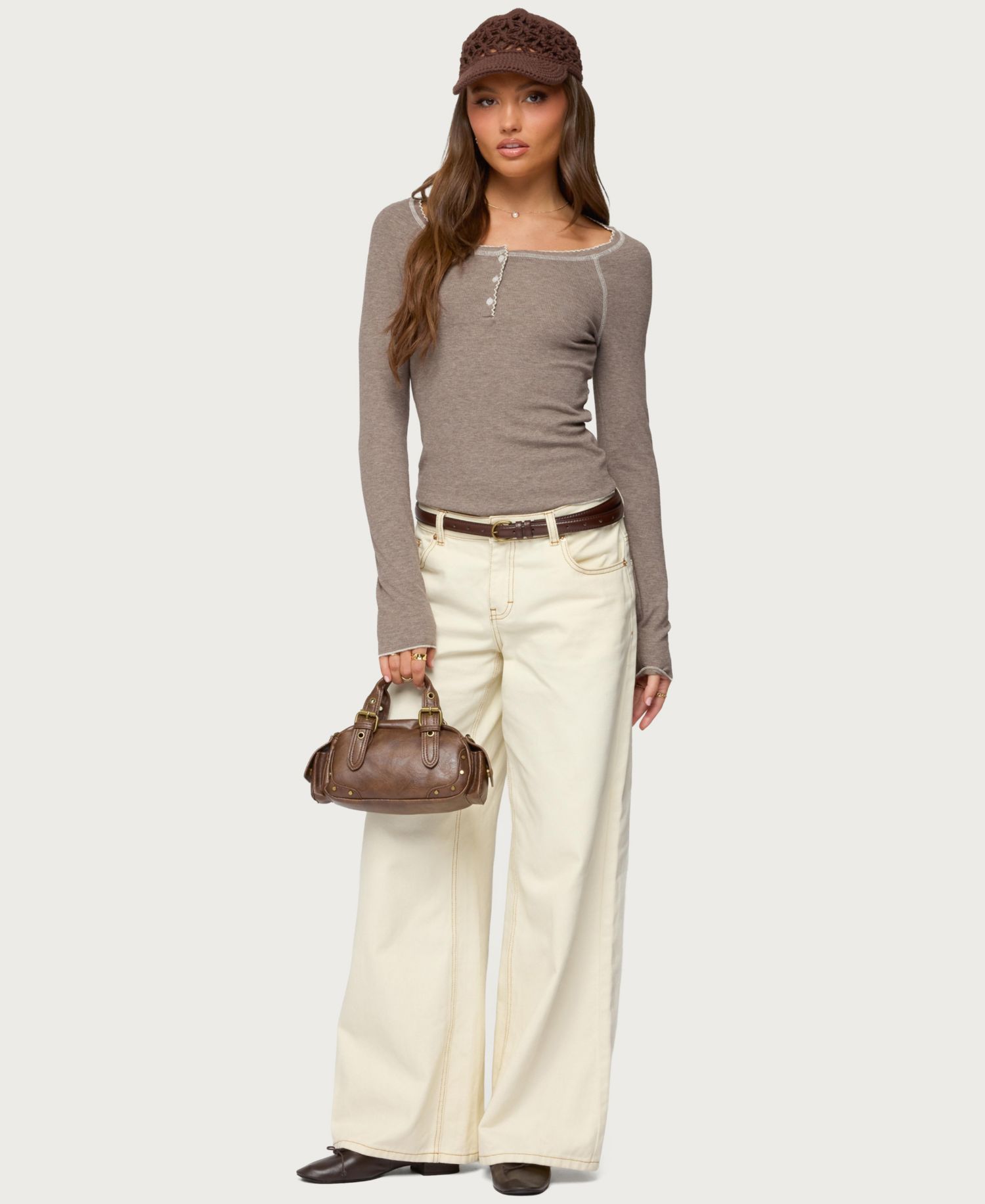 Women's Ensley Contrast Stitch Henley Top