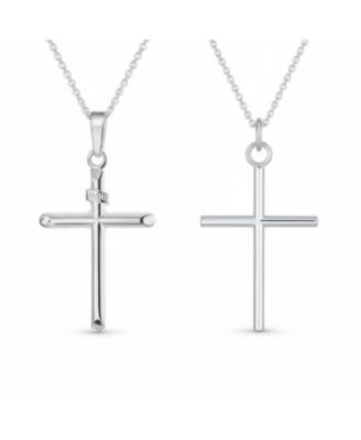 Set of 2 Minimalist Medium & Large Cross Pendant Necklace Sterling Silver