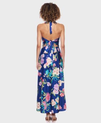Women's Printed Halter Tie-Back Long Dress