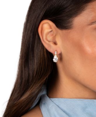 Fancy Cubic Zirconia Gold Plated Marquise X Pear Dangle Stud Earrings