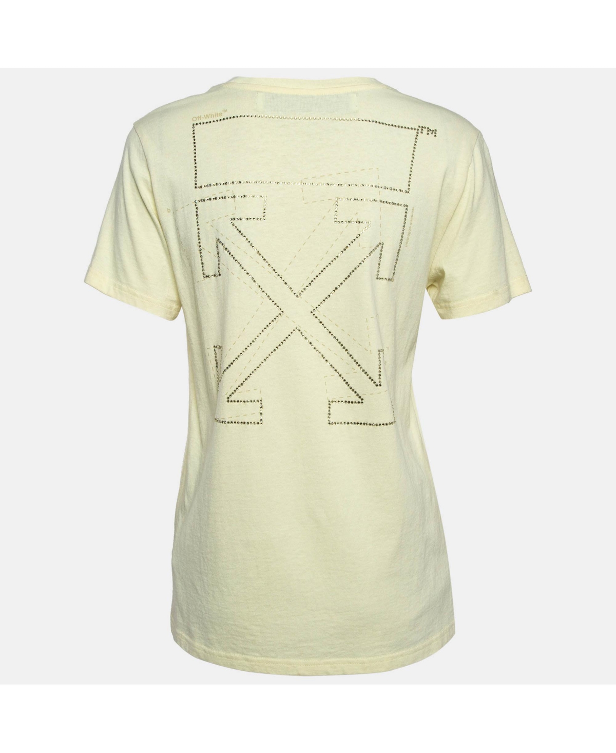 Pre-Owned Off-White Women's Yellow Cotton Crystal Logo Embellished T-Shirt