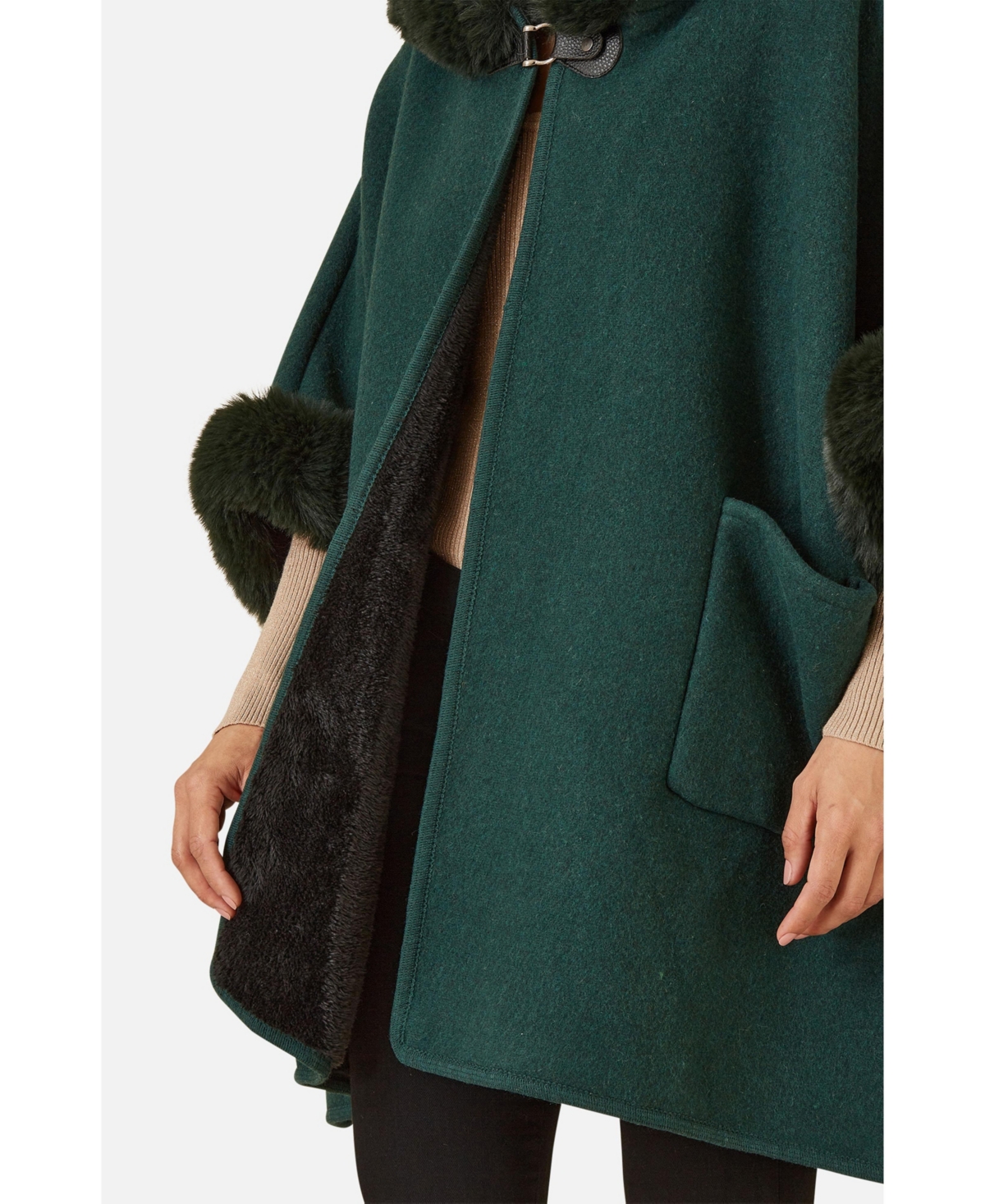 Yumi Women's Hooded Fur Cape Jacket