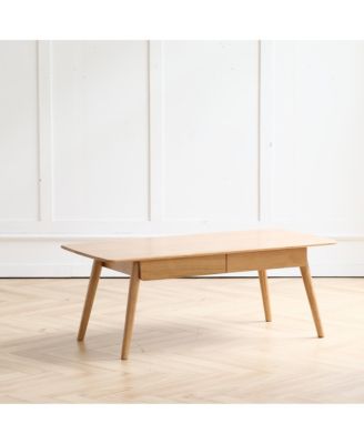 Solid Wood Center Table with Storage Shelf in Natural Finish