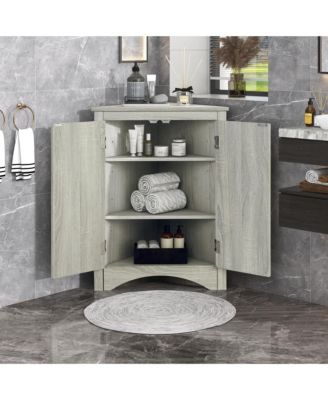 31.5"H Triangle Corner Cabinet, Adjustable Shelves, Kitchen/Home Freestanding Storage