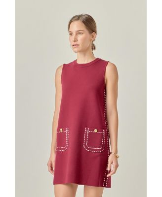 Women's Stitch Detail Knit Mini Dress Soft Stretch Fit